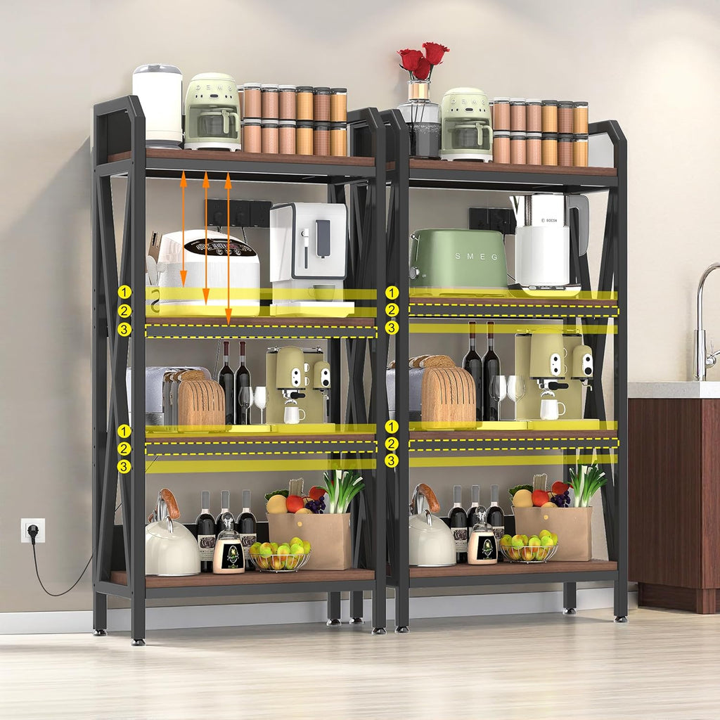 IRONCORE Bakers Racks for Kitchens,4-Tier Kitchen Bakers Rack with X-Type Reinforcement,Bakers Rack with Storage,for Microwave Stand,Coffee Bar,Organizer,Steel Metal Storage Shelf