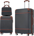 Merax Luggage Set 2 Piece Suitcase Set with Cosmetic Case Expandable Spinner Wheels Vintage Luggage Sets(Black,20'+28')