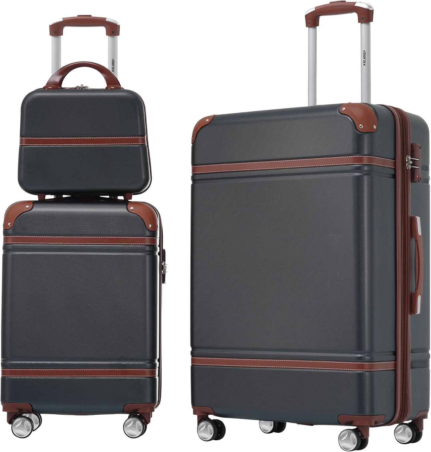 Merax Luggage Set 2 Piece Suitcase Set with Cosmetic Case Expandable Spinner Wheels Vintage Luggage Sets(Black,20'+28')