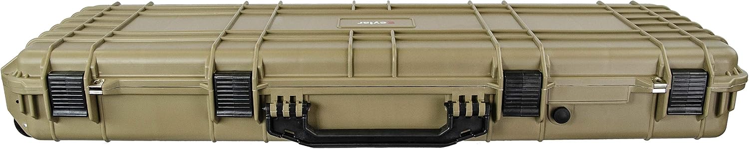 Eylar 48' Inch Protective Roller Rifle Hard Case with Foam, Waterproof & Crushproof, Two Rifles Or Multiple Guns, Pressure Valve with Lockable Fittings Tan FDE