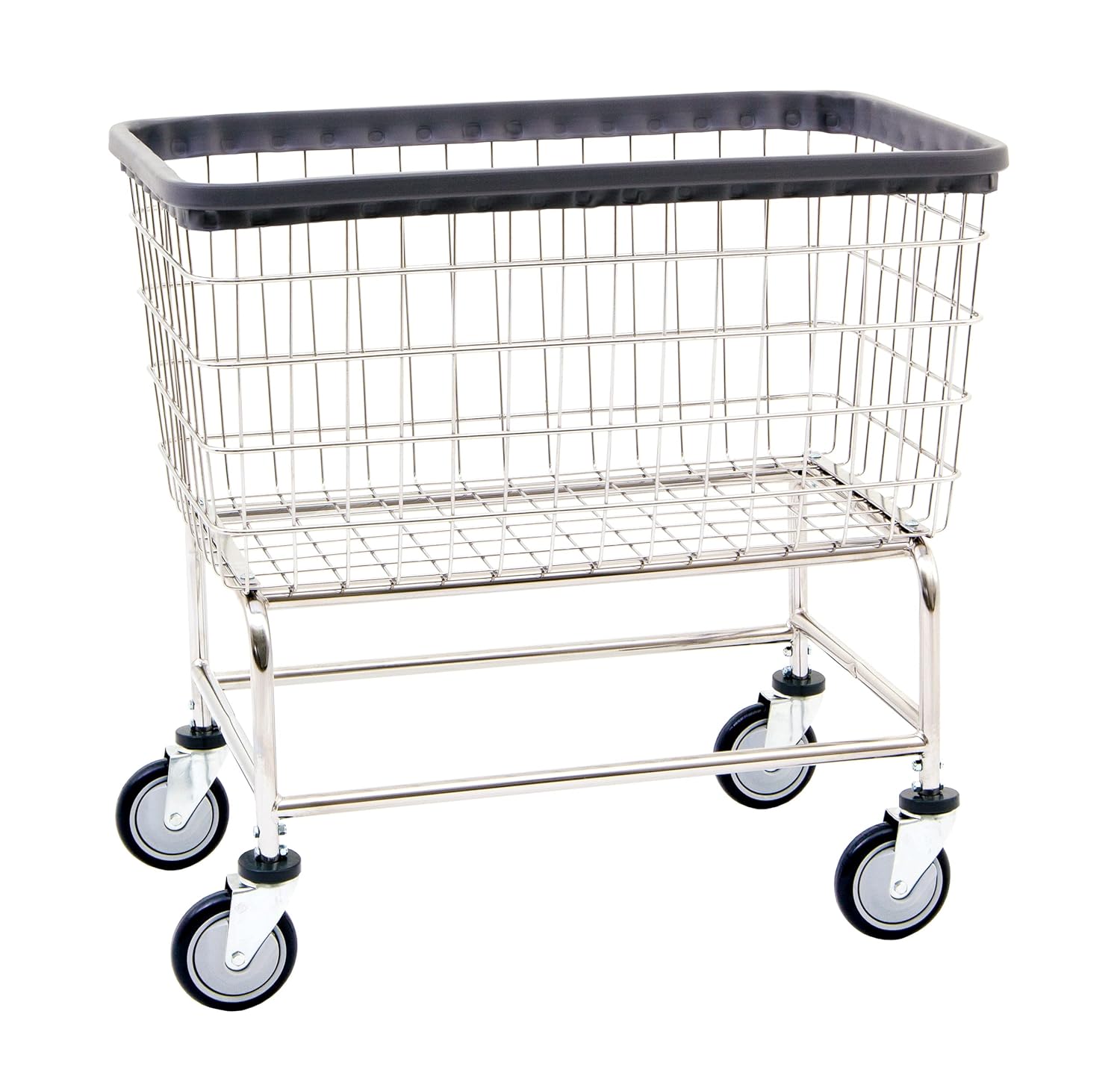 R&B Wire® 200F Extra Large Heavy Duty Wire Laundry Cart | 4.5 Bushel | Steel Frame with Chrome Finish | Commercial Laundry Basket | Industrial Bumper | 5' Clean Wheel System™ Casters