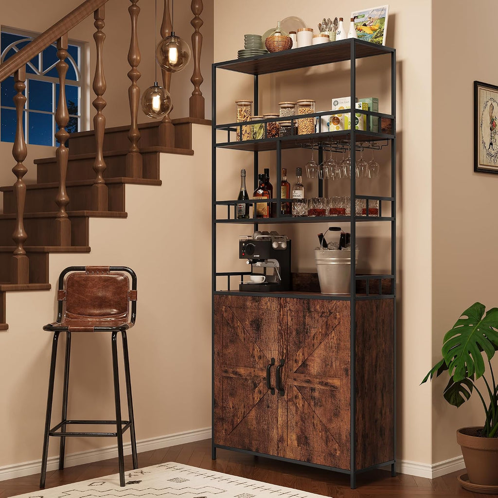 70.8' in Large Bakers Rack with Cabinet,Tall Wine Cabinet & Bar Storage Rack with Baskets and Hooks for Wine, Glasses, Beverages, and Snacks，Suitable for Living Rooms, Kitchen
