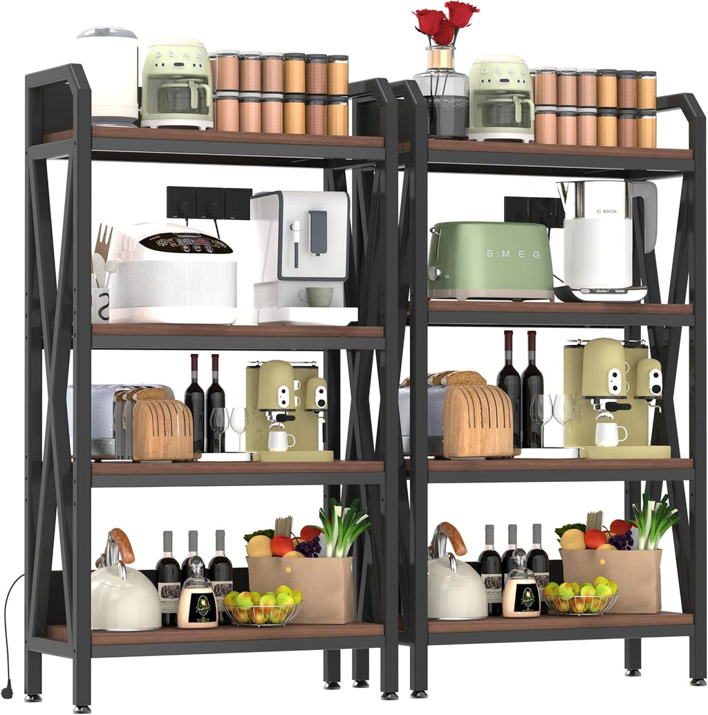 4-Tier Kitchen Bakers Rack, Tall Baker's Rack with Storage, Microwave Stand with Storage, with Adjustable Kitchens Shelves, Estantes para Cocina for Living Room, Garage, Kitchen, Balcony