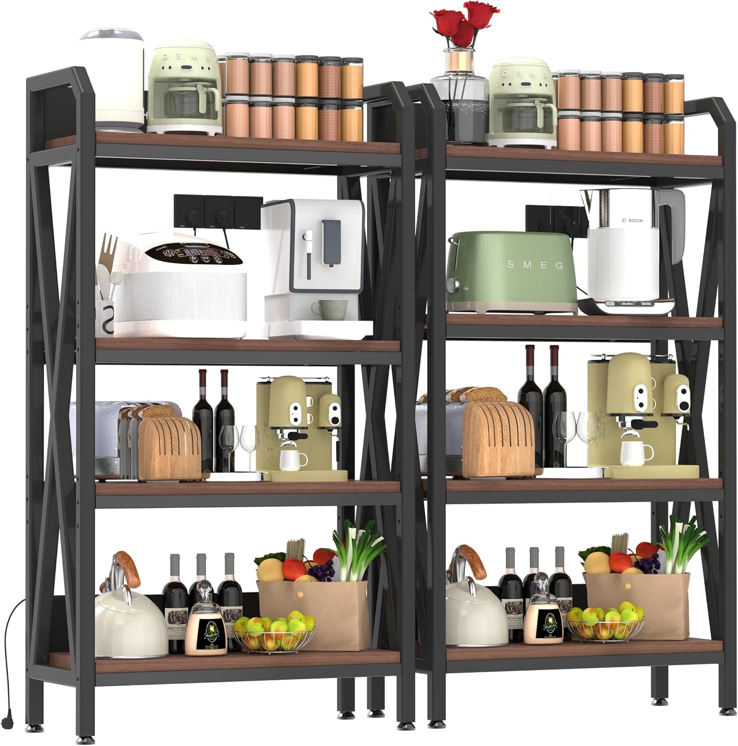 4-Tier Kitchen Bakers Rack, Tall Baker's Rack with Storage, Microwave Stand with Storage, with Adjustable Kitchens Shelves, Estantes para Cocina for Living Room, Garage, Kitchen, Balcony