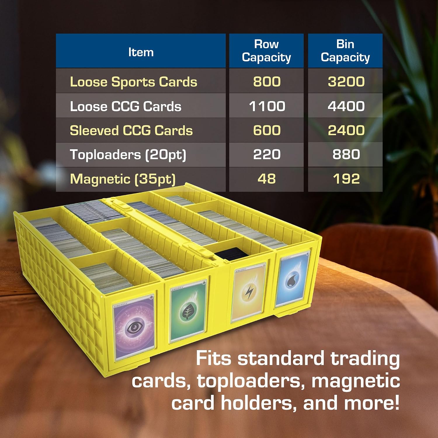 BCW Collectible Card Bin - Yellow | Holds 3200 Cards | Includes 4 Card Storage Partitions - Pack of 4