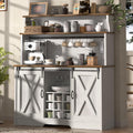 BestHaped Farmhouse Coffee Bar Cabinet with 3 Tier Storage Hutch, 47'' Coffee Bar Station with Sliding Barn Door, Hutch Storage Cabinet with 9 Wine Racks & 9 Hooks for Kitchen Dining Living Room