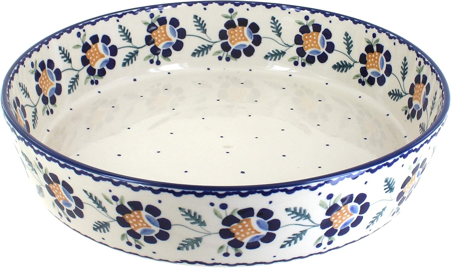 Blue Rose Polish Pottery - Yellow Sunflower Large Round Baker - 12.25' Diameter - Unique, Dishwasher Safe, & Durable Bakeware