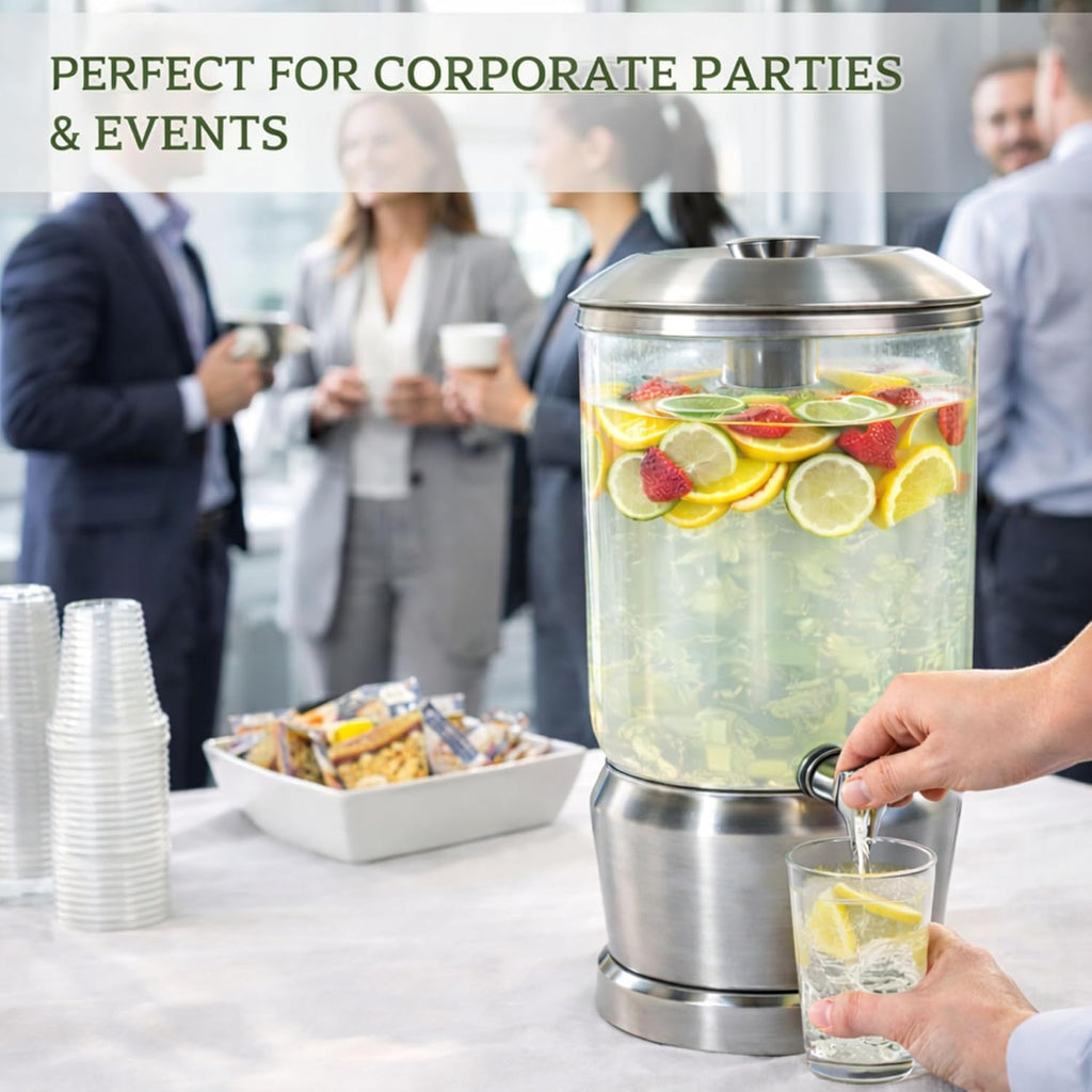 Drink Dispenser with Ice Chambers, Lemonade Tea Water Dispenser with Spigot, Stainless Steel Beverage Jar Jug, Perfect for Home Parties, Weddings, Gifts & Events (Silver, 5, Gallons)