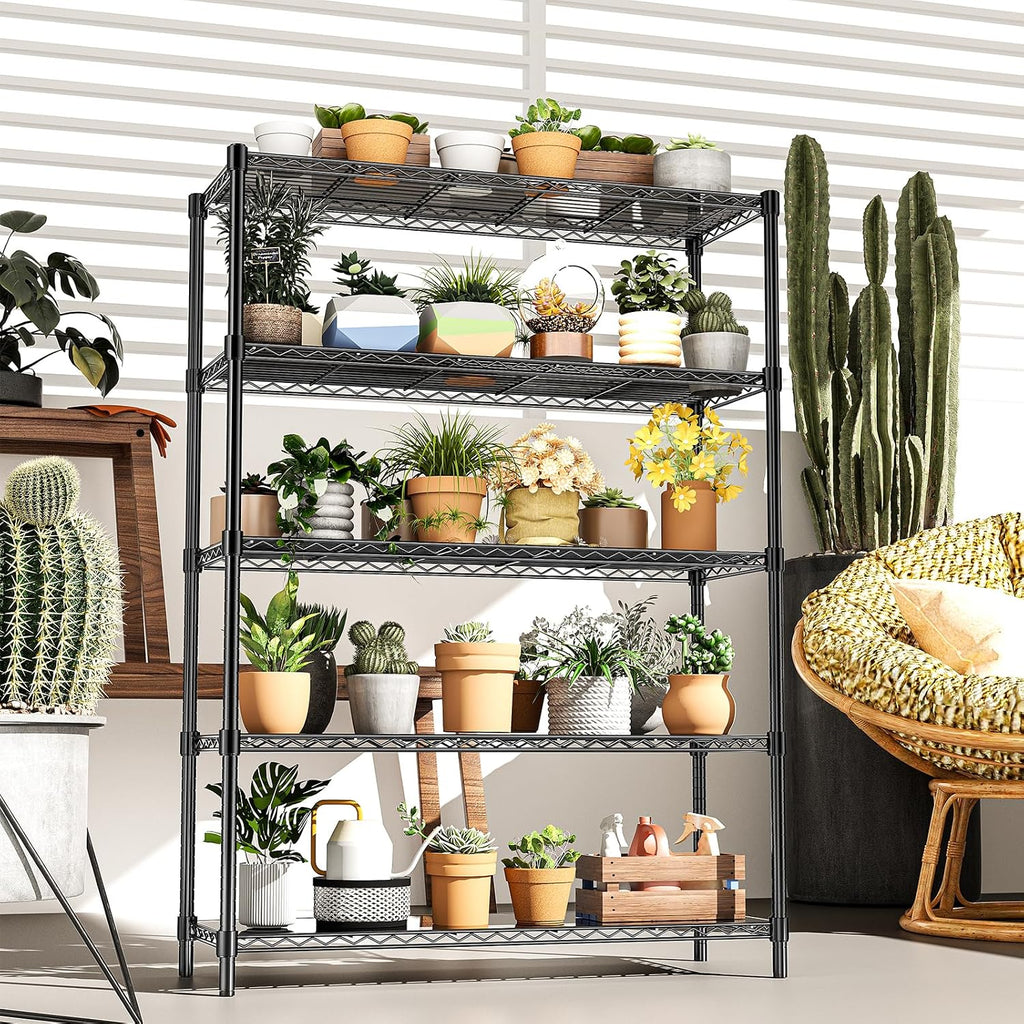 48' W Garage Shelving 1875LBS Heavy Duty Wire Shelving Unit, Metal 5-Tier Adjustable Steel Storage Rack with Liners, Storage Tote Rack, 48' W x 18' D x 72' H for Garage Commercial, Black