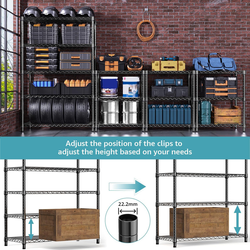 M MZG 1750 lbs Steel Storage Shelving 5-Tier Utility Shelving Unit Steel Organizer Wire Rack for Home,Kitchen,Office,Garage, 1750 LBS Capacity 17.7' D x 47.2' W x 72.3' H