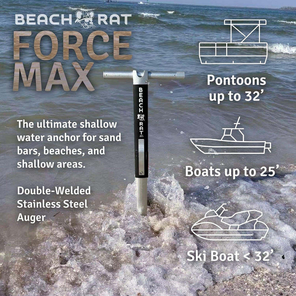 Beach Rat Anchor & Case - Pontoon, Tritoon, PWC Anchor - Shallow Water Boat Anchor & Sandbar Anchor, Screw in Boat Anchor, Stainless Steel & Aluminum Anchor Pole Accessory