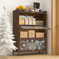 4-Tier Kitchen Pantry Cabinet with Microwave Shelf & Flip-Up Doors - Modern Freestanding Storage Cupboard with Adjustable Shelves & Fluted Glass Doors, Brown Buffet for Kitchen/Dining/Living Room