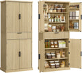 VASAGLE MAXE Collection - Pantry Cabinet, 70.6-Inch Tall Storage Cabinet with Drawer, 6 Adjustable Shelves, 2 Cabinets, Fluted Doors, Mid Century Modern, for Kitchen Living Room, Oak Beige UBBK365Y01