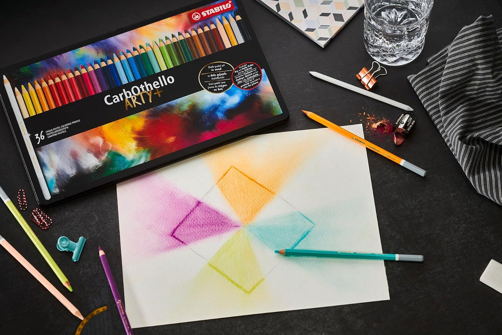 STABILO - CarbOthello - Chalk-Pastel Pencil - ARTY+ - Tin of 60 - Assorted colors with Sharpener, Kneaded Eraser and Blending Stump