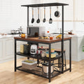 3-Tier Kitchen Island with Power Outlet & Storage Shelves – Industrial Bakers Rack – Microwave Stand with Hooks – Mobile Kitchen Cart Table – Perfect for Dining & Living Room