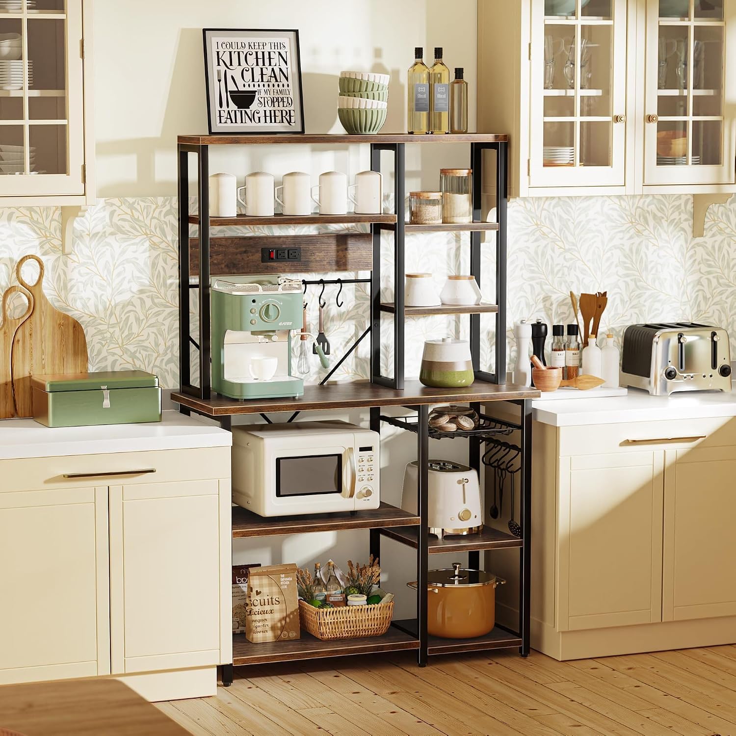 Adrinfly Large 6 Tier Kitchen Bakers Rack with Power Outlets 39.4 x 14.6 x 66.9 Inch 1 Piece