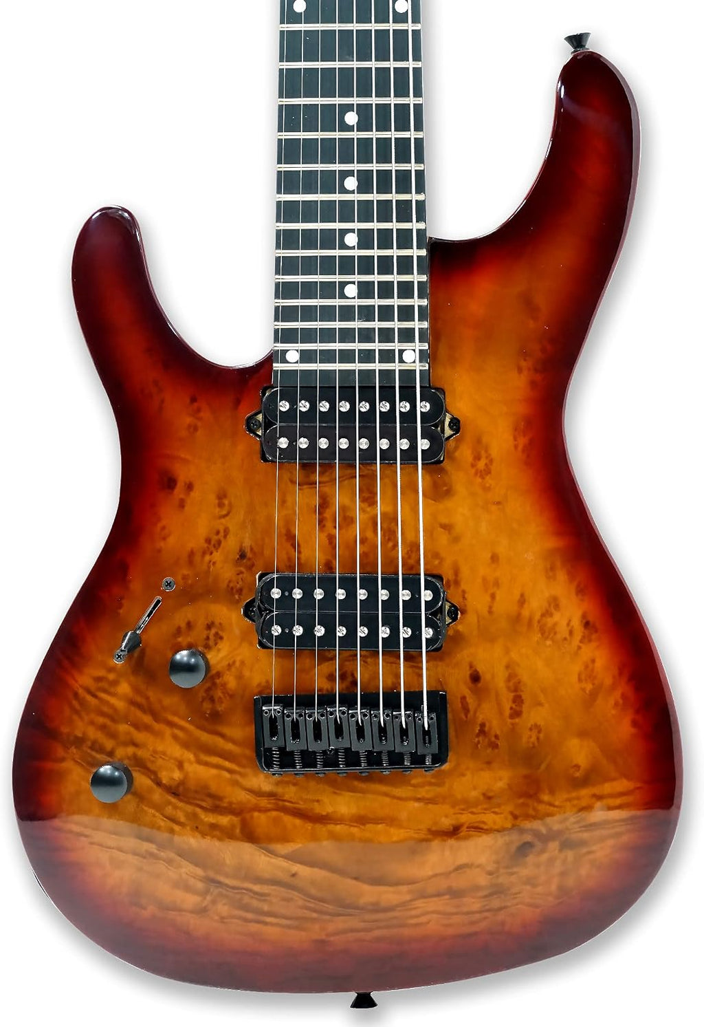 TARIO Left-handed 8 String Electric Guitar Burl poplar veener top okoume Wood Body Bolt On Maple Neck Poplar Wood Body