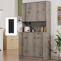 Furnify 71' H Pantry Cabinet with Charging Station, Tall Kitchen Pantry Storage Cabinet with Microwave Stand, Farmhouse Kitchen Hutch with Storage Drawer for Living Room, Dining Room, Ash Grey