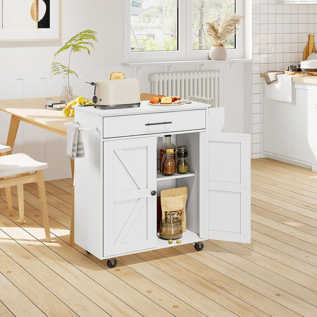 HOOBRO Kitchen Island and Kitchen Island with Outlet Bundle, Kitchen Storage Island with Spice Rack and Drawer, Rolling Kitchen Cart on Wheels, for Home and Dining Room, White WN82UZD01G1-WT88UZD01