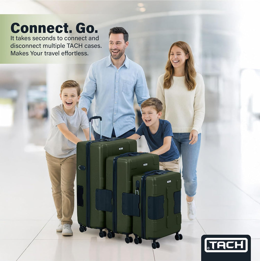TACH Patented Connecting Hard Shell 3 Piece Luggage Set - 20, 24 & 28 inch Luggage | Carry-On, Medium & Large Rolling Suitcases - Forest Green