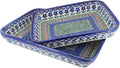 Blue Rose Polish Pottery - Brown Aztec Flower Rectangular Baker Set - 2 Bakers - Unique, Dishwasher Safe, & Durable Bakeware