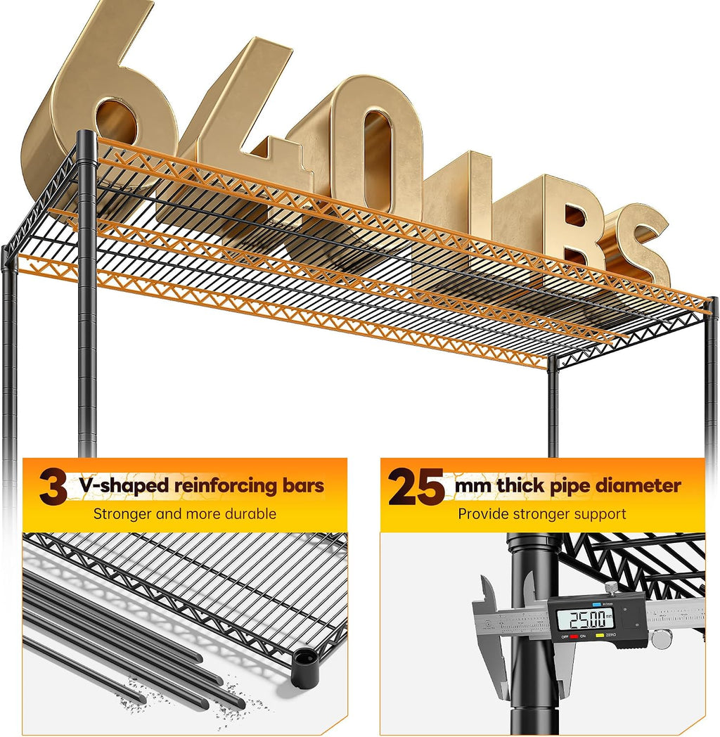 REIBII 83' H Storage Shelves 3840LBS Metal Shelving Unit 6 Tier Wire Shelving Commercial Adjustable Garage Shelving Heavy Duty for Storage Rack for Pantry, Garage, Kitchen, 83' H x 55.5' W x 18' D