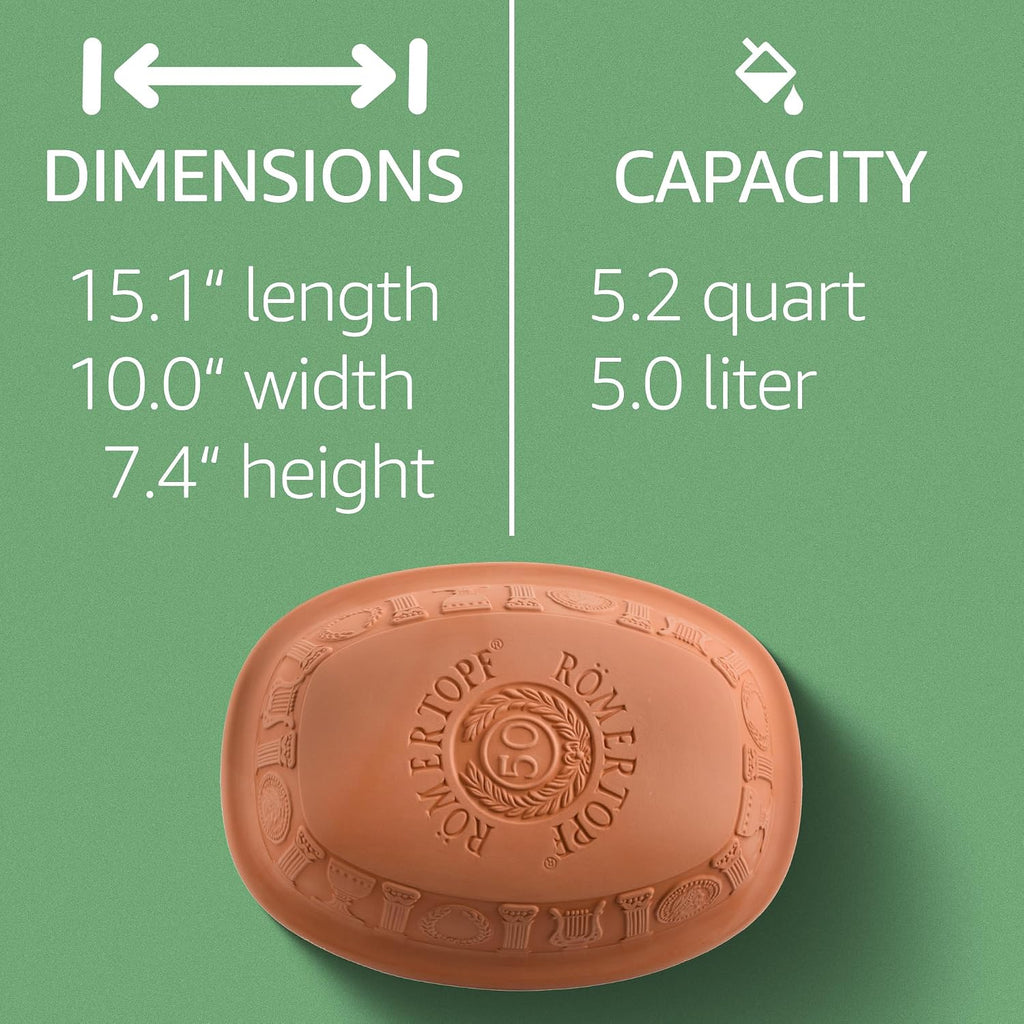 Romertopf Clay Roaster | 50 Years Anniversary Edition | Non-Stick Dutch Oven | Healthy Pot Cooking | Clay Baker | Versatile Cooking Vessel - 5.2 Quarts (5 Liters) for up to 8 people