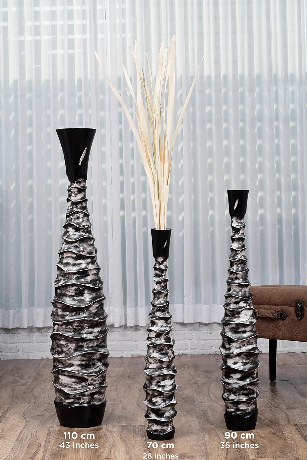 Leewadee Large Black Home Decor Floor Vase - Wooden 34 inch Tall Farmhouse Decor Flower Holder for Fake Plant and Pampas Grass