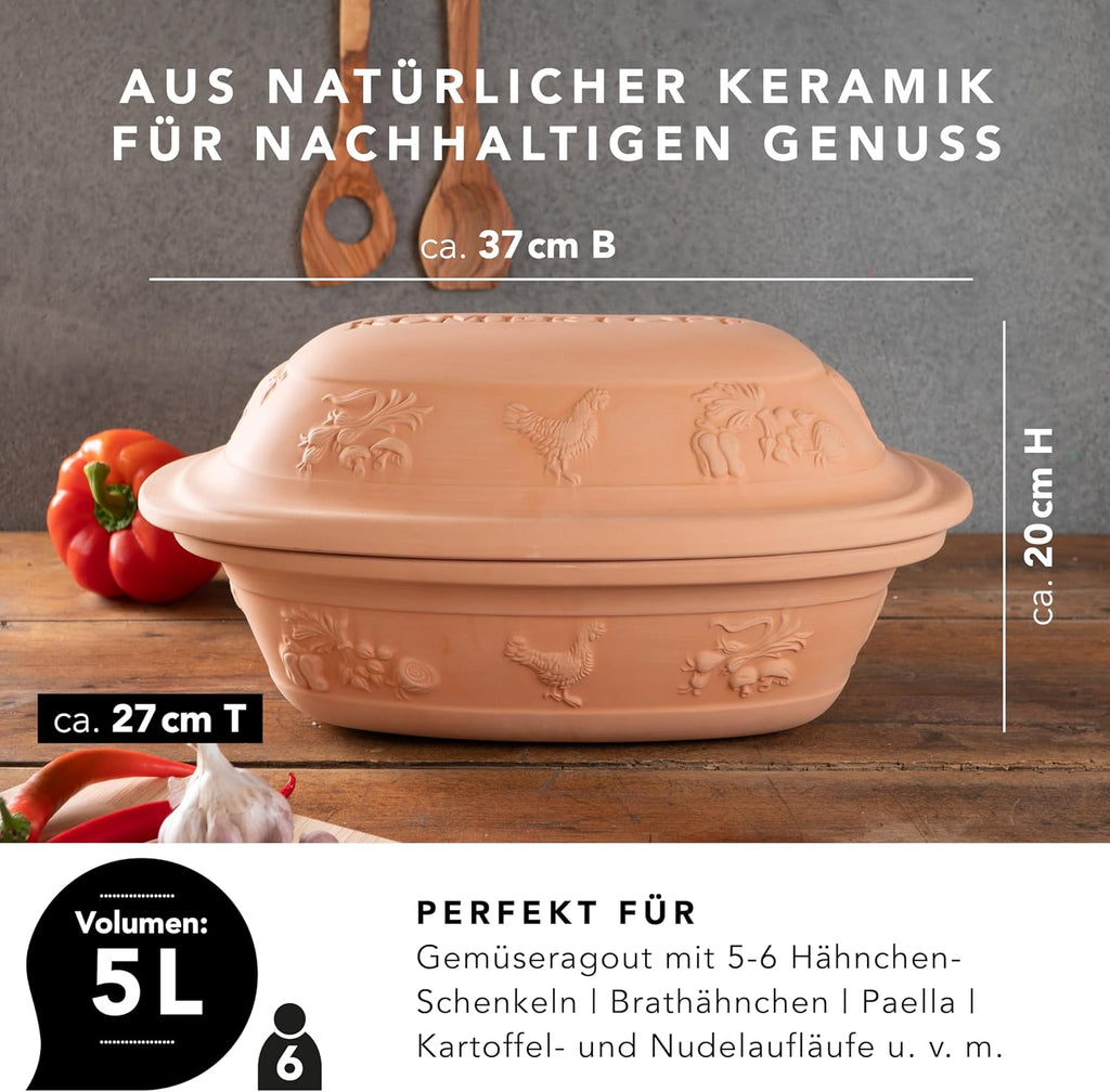 Römertopf 129 05 Rustico Universal Roasting Dish | Non-Stick Dutch Oven | Healthy Clay Pot Cooking | 5.2 Quarts (5 Liters) for up to 6 people