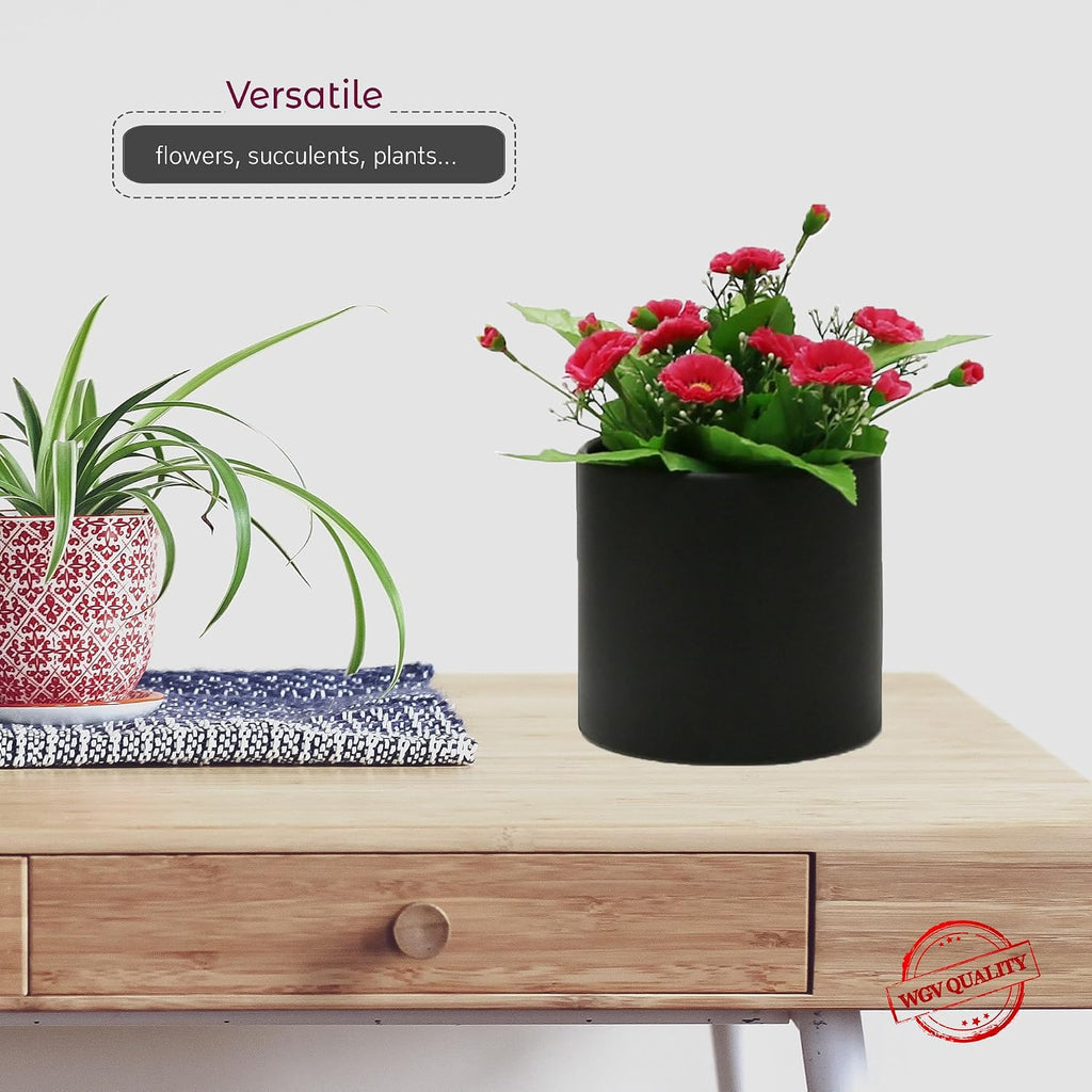 WGVI Matte Black Ceramic Cylinder Vase Width 3.75' Height 4', Flower Arrangements, Candle Holder, Terrarium Planter Pot, Tabletop Storage Container Organizer Pen Brush Holder, Bulk Wholesale, 24 Pcs