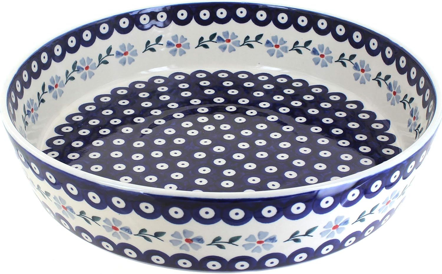 Blue Rose Polish Pottery - Blue Violet Large Round Baker - 12.25' Diameter - Unique, Dishwasher Safe, & Durable Bakeware