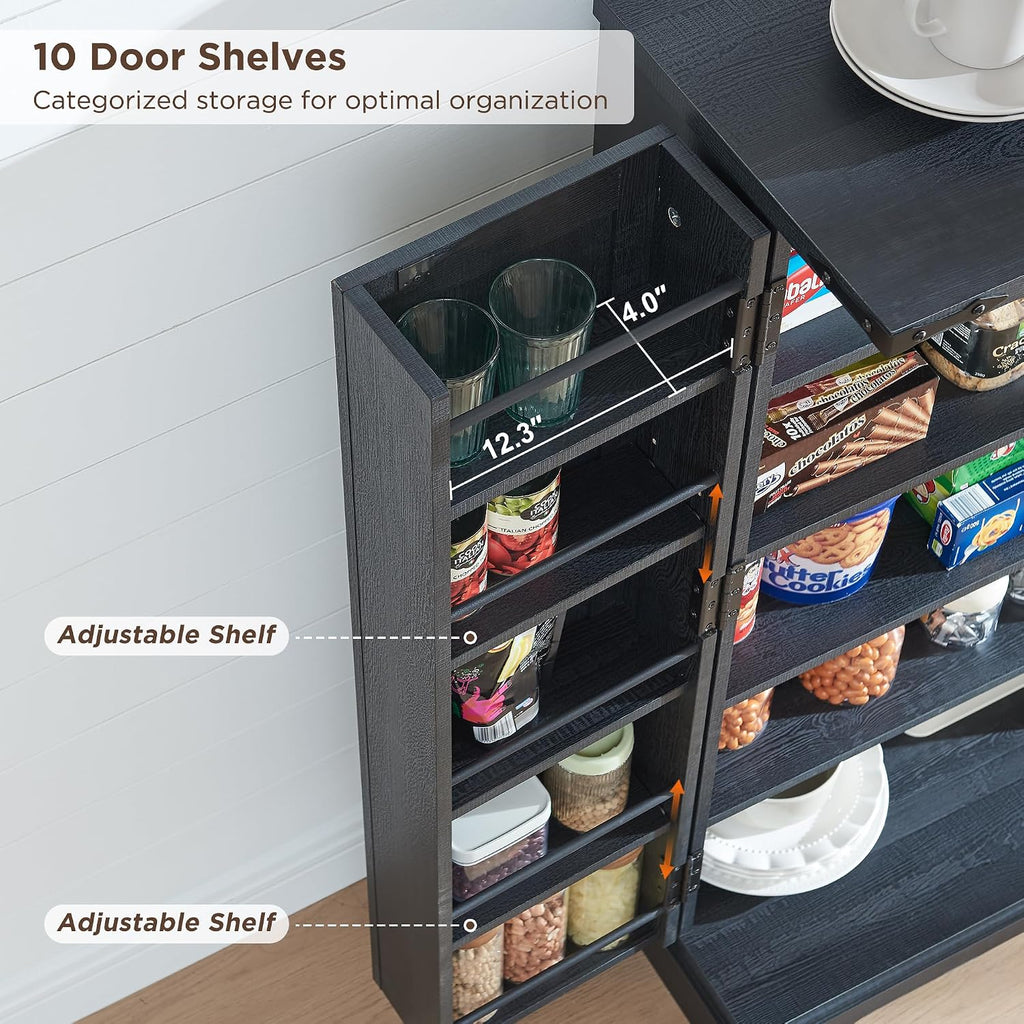 ACCOHOHO 47' Kitchen Pantry, Farmhouse Storage Cabinet with Barn Doors, Organizer and Adjustable Shelves, Rustic Wood Cupboard for Kitchen, Dining Room, Bathroom and Hallway, Black