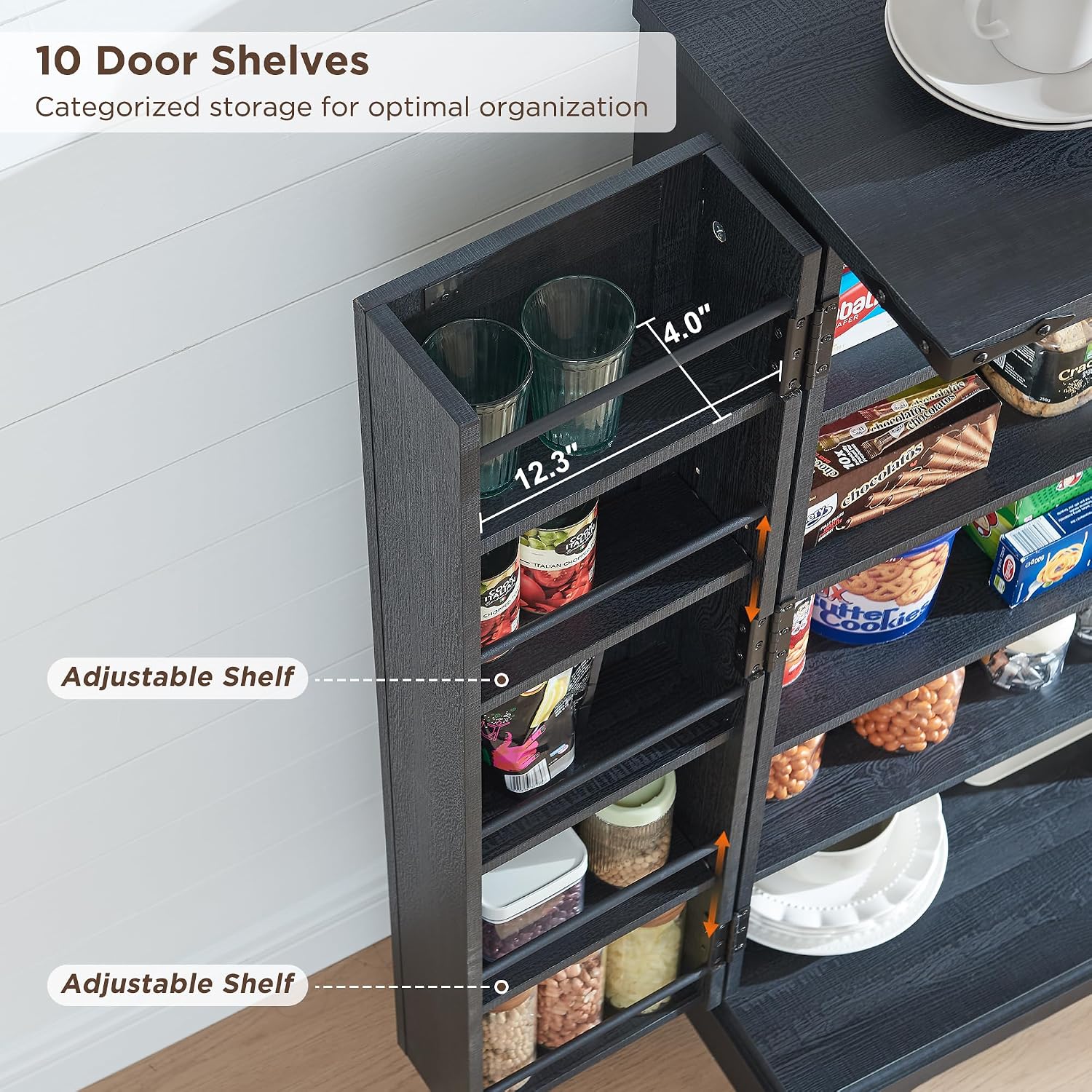 ACCOHOHO 47' Kitchen Pantry, Farmhouse Storage Cabinet with Barn Doors, Organizer and Adjustable Shelves, Rustic Wood Cupboard for Kitchen, Dining Room, Bathroom and Hallway, Black