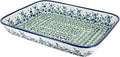 Blue Rose Polish Pottery - Green Porcelain Vine Medium Rectangular Baker - 12' x 9.75' - Unique, Dishwasher Safe, & Durable Bakeware