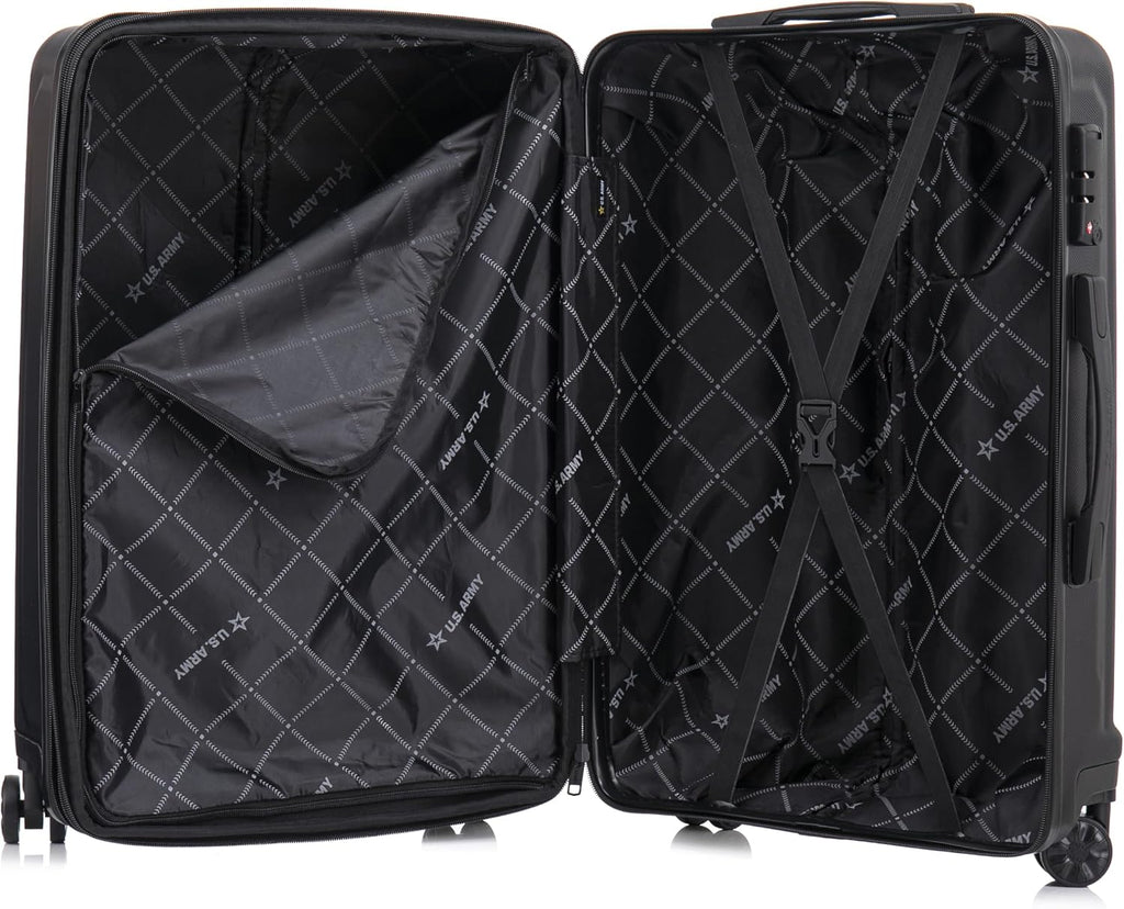 US ARMY Fox Pro 3 Pcs Set Expandable Suitcase with TSA Lock | 20, 24, 28 inch Lightweight Hardshell Luggage with Spinner Wheels, Chevron Icon, Gel Handle, Retractable Trolley, Side Studs | Black