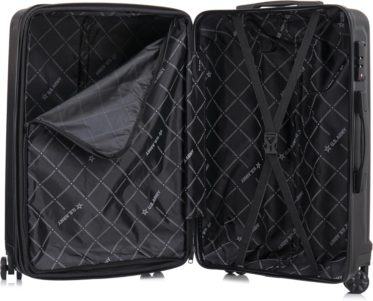 US ARMY Fox Pro 3 Pcs Set Expandable Suitcase with TSA Lock | 20, 24, 28 inch Lightweight Hardshell Luggage with Spinner Wheels, Chevron Icon, Gel Handle, Retractable Trolley, Side Studs | Black