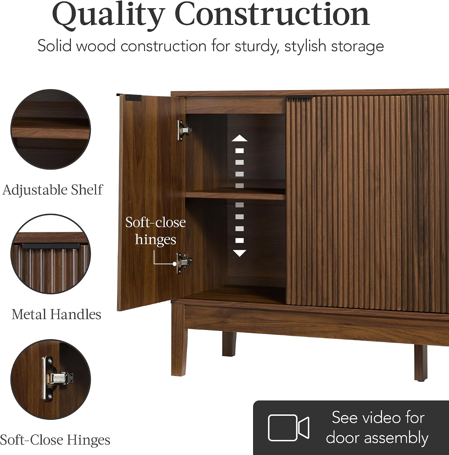 Best Choice Products 55' Modern 4-Door Sideboard Storage Cabinet, Buffet, Media Cabinet, Cupboard, Entryway Accent Table, Bookcase w/Reed Panels and Adjustable Shelves – Walnut