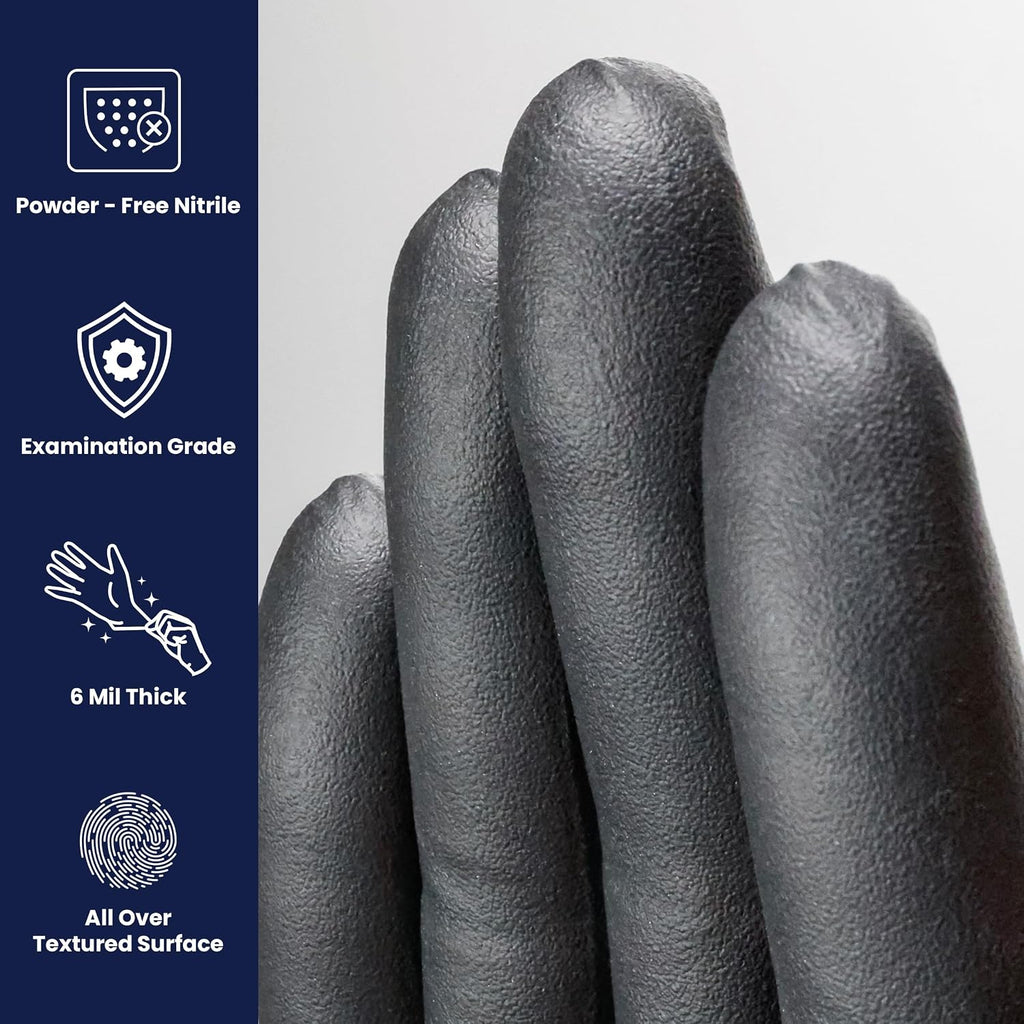 Adenna SHADOW Disposable Nitrile Gloves – 6 Mil, Medical Grade, Textured Grip, Powder Free, Black