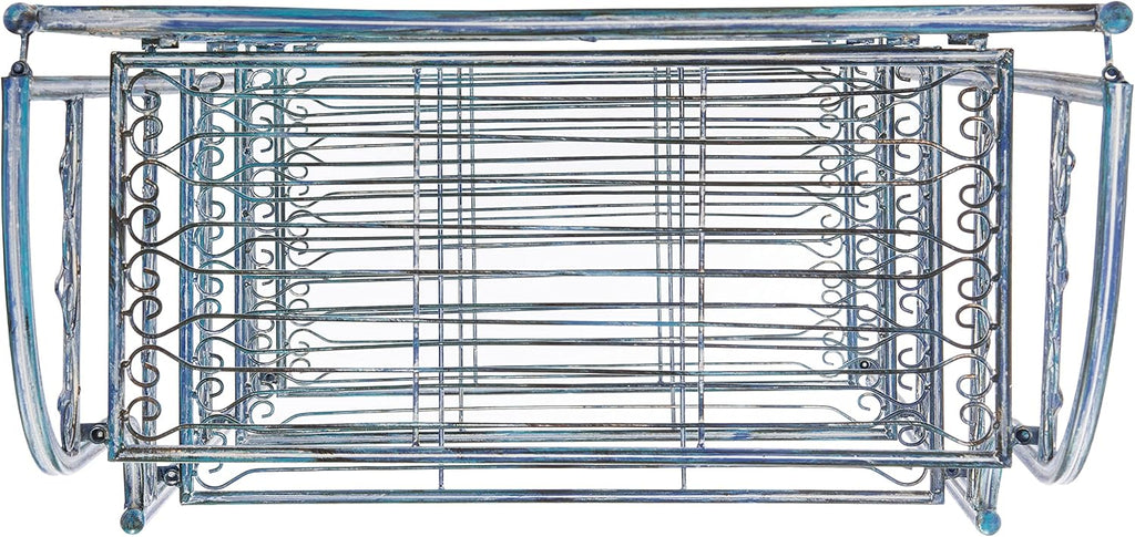 SAFAVIEH Outdoor - Amaris 4-Tier Bakers Rack - Mossy Blue Iron Metal - Vintage Victorian Scrollwork - Ideal for Patio, Deck, Porch, Sunroom, 14.5' W x 25' D x 63' H (PAT5014C)
