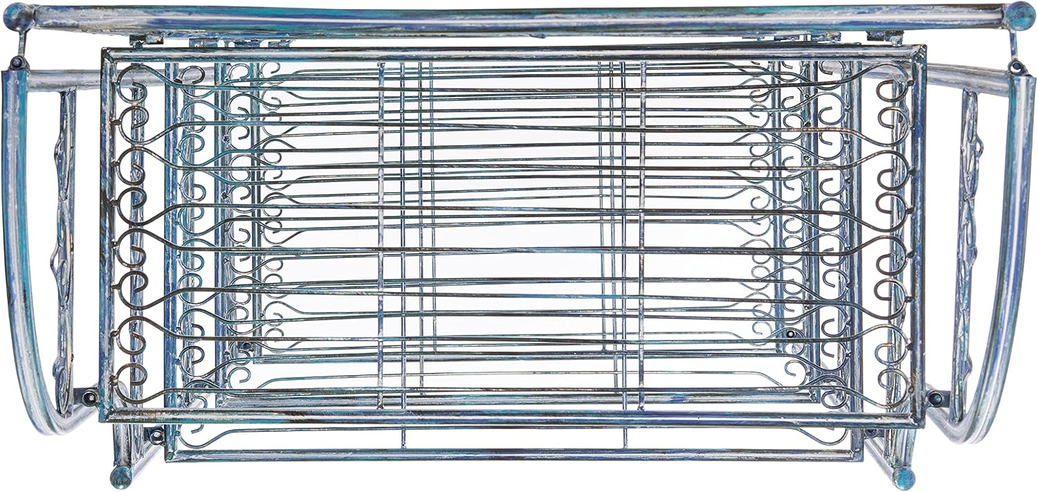 SAFAVIEH Outdoor - Amaris 4-Tier Bakers Rack - Mossy Blue Iron Metal - Vintage Victorian Scrollwork - Ideal for Patio, Deck, Porch, Sunroom, 14.5' W x 25' D x 63' H (PAT5014C)