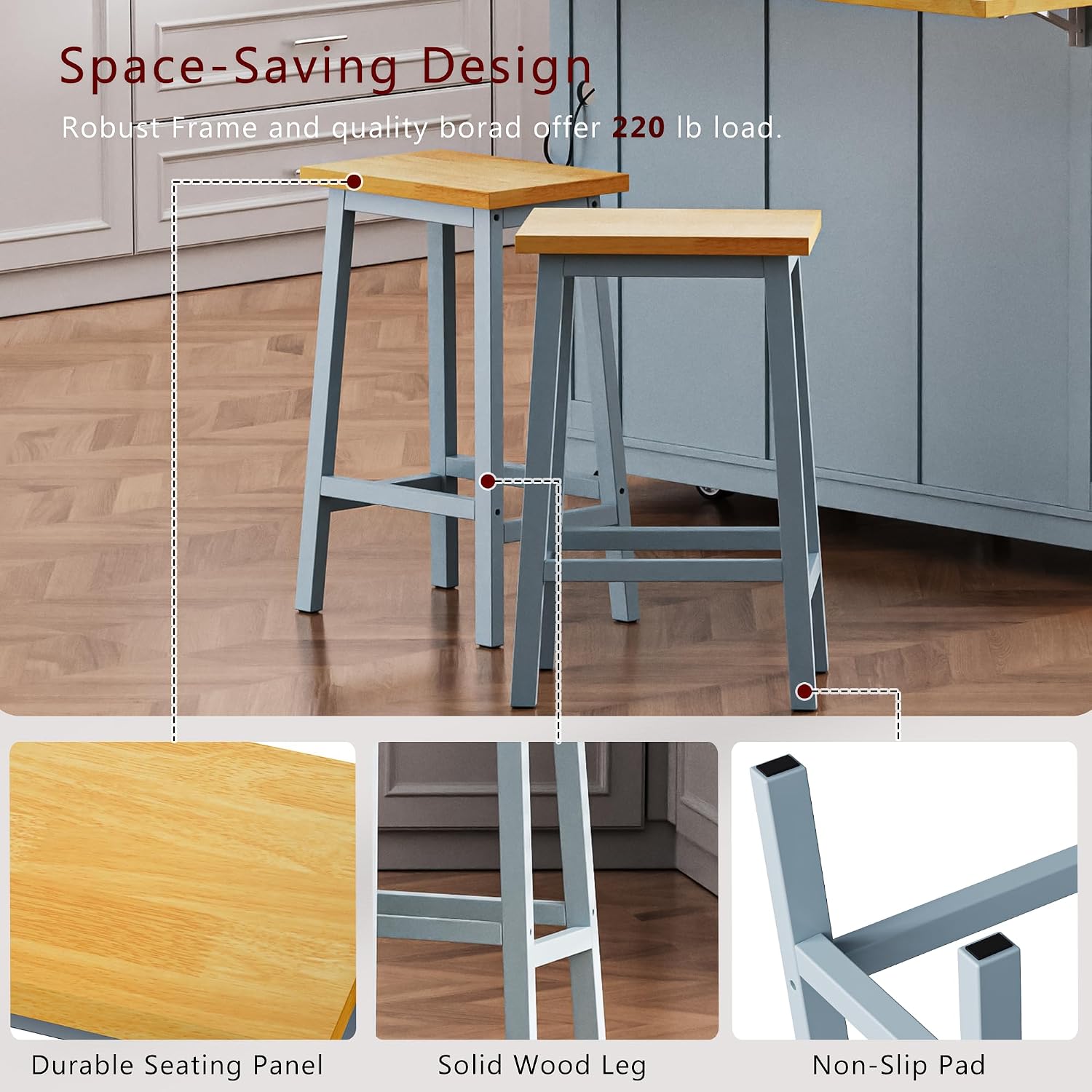 53' Large Kitchen Island with Drop Leaf and Power Outlet Rolling Kitchen Cart with 5 Wheels Internal Door Storage Racks and 5 Side Racks Grey Blue