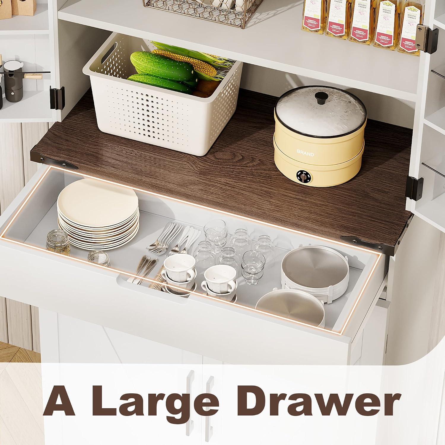 GRUSIGN 72' Kitchen Pantry Storage Cabinet with Doors and Shelves, Wood Farmhouse Pantry Storage with Barn Doors for Kitchen, Dining Room, Living Room
