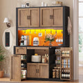 Itaar 71' Pantry Cabinet with Charging Station and LED Light, Kitchen Pantry Cabinet with Microwave Stand, 47.2' Wide Kitchen Storage Cabinets with Storage Cart 3 Tier for Dining Room,Brown
