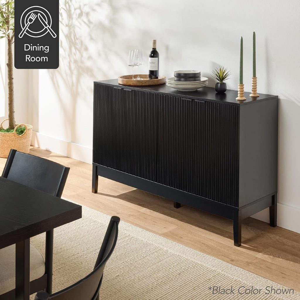 Best Choice Products 55' Modern 4-Door Sideboard Storage Cabinet, Buffet, Media Cabinet, Cupboard, Entryway Accent Table, Bookcase w/Reed Panels and Adjustable Shelves – Walnut
