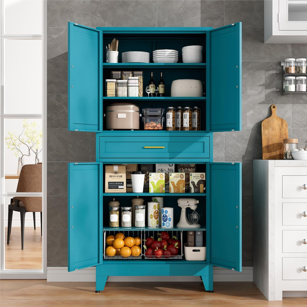 LCAOPC 71' Tall Pantry Storage Cabinet with Drawer and Adjustable Shelves, Freestanding Tall Kitchen Cupboard Storage Cabinet for Kitchen,Dining Room, Living Room, Blue