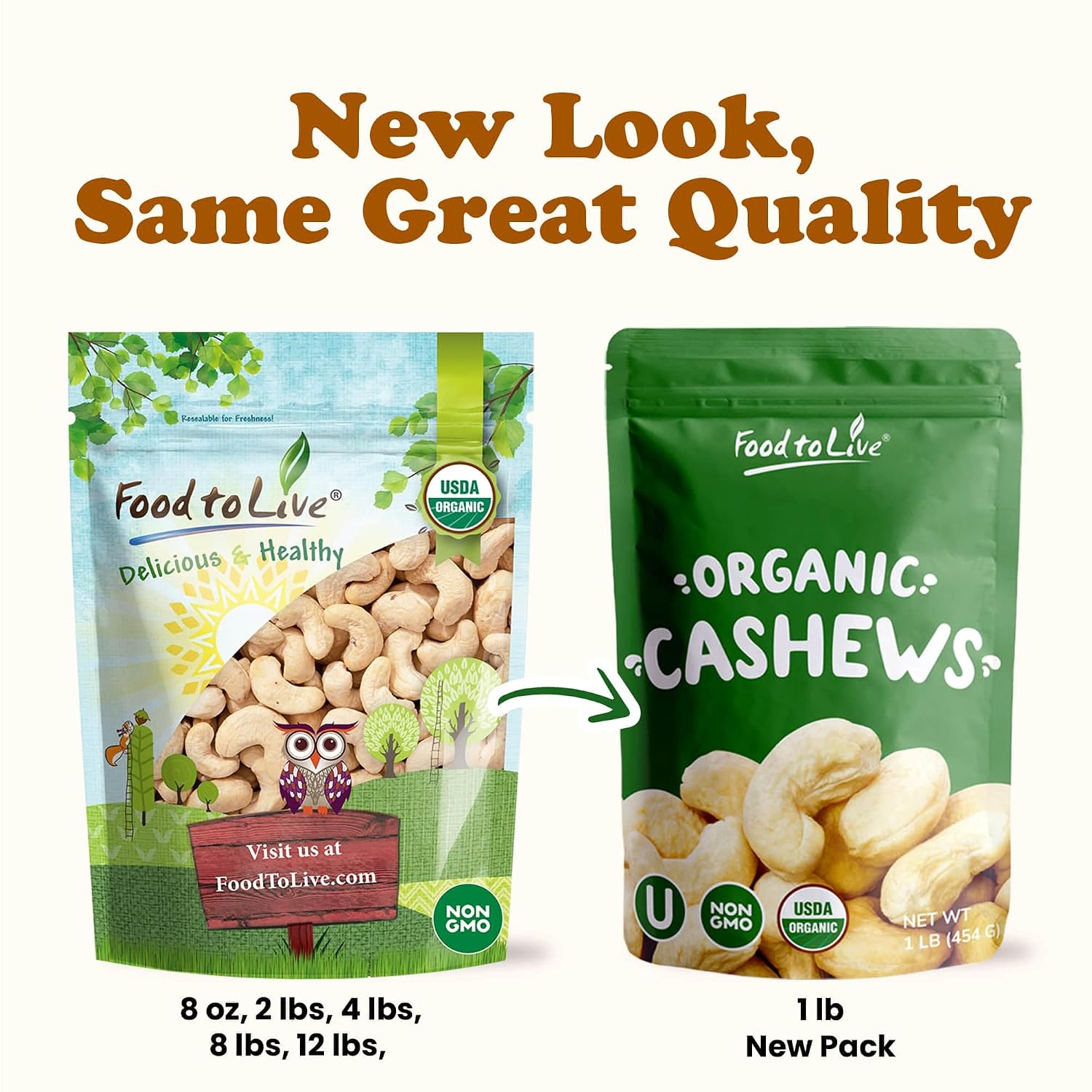 Food to Live Organic Cashews, 18 Pounds - Whole, Unsalted, Non-GMO, Kosher, Raw, Vegan, Bulk