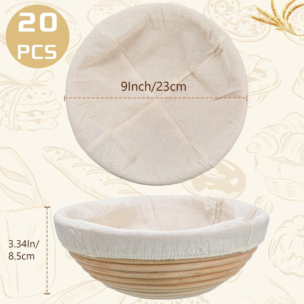 Gejoy 20 Sets Bread Proofing Baskets Bulk Banneton Dough Proofing Bowls Kit with Cloth Liner Sourdough Basket for Home Sourdough Bakers Supplies(Round,9 Inch)