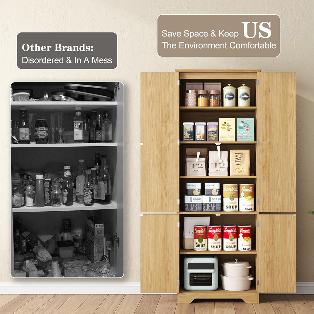 Yusong 72' Tall Fluted Kitchen Pantry Cabinet, Storage Cabinet with 6 Shelves, Cupboard for the Kitchen, Dining Room, Bedroom, Living Room, Office