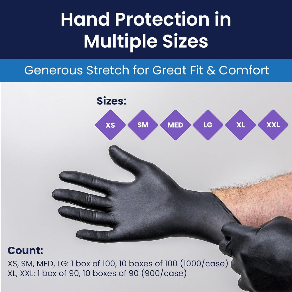 Adenna SHADOW Disposable Nitrile Gloves – 6 Mil, Medical Grade, Textured Grip, Powder Free, Black