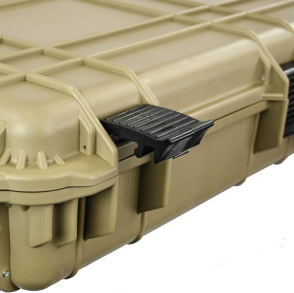 Eylar 48' Inch Protective Roller Rifle Hard Case with Foam, Waterproof & Crushproof, Two Rifles Or Multiple Guns, Pressure Valve with Lockable Fittings Tan FDE